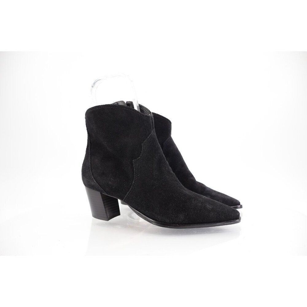 Bernardo Frisco Black Suede Ankle Boots Block Heel Western Bootie Women Size 7.5